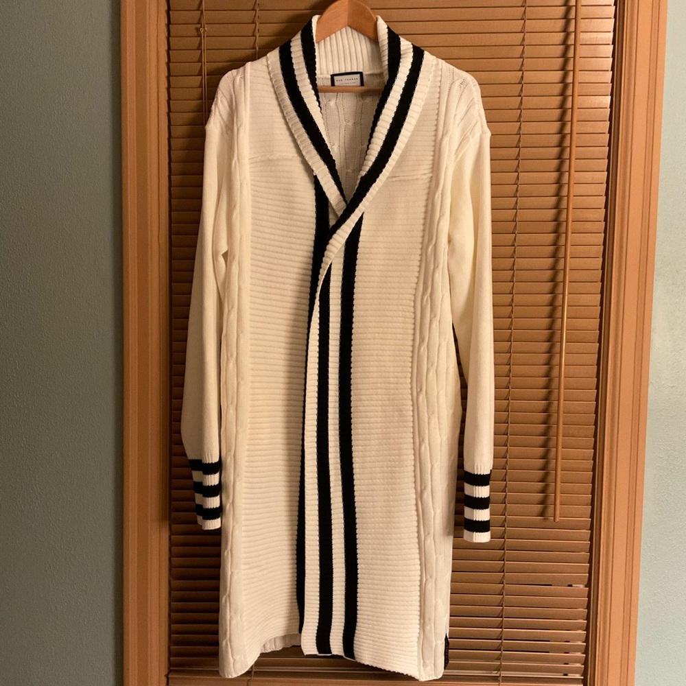RON TOMSON White Cardigan with Black Stripes